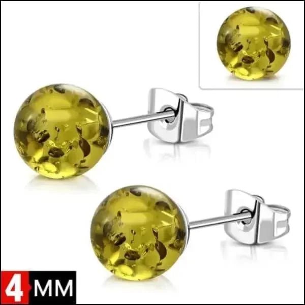 RVS Bolletjes Oorbellen Amber Acryl - Warme Oorstekers - 4mm / Groen -