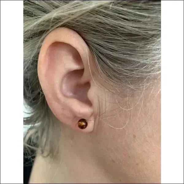 RVS Bolletjes Oorbellen Amber Acryl - Warme Oorstekers - 6mm / Cognac -