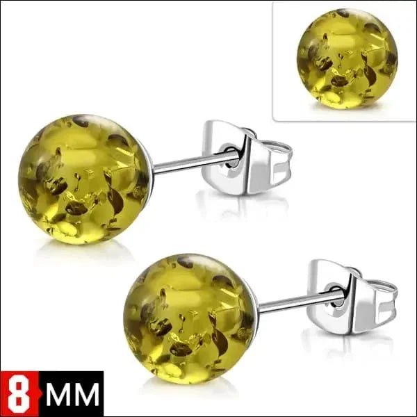 RVS Bolletjes Oorbellen Amber Acryl - Warme Oorstekers - 8mm / Groen -