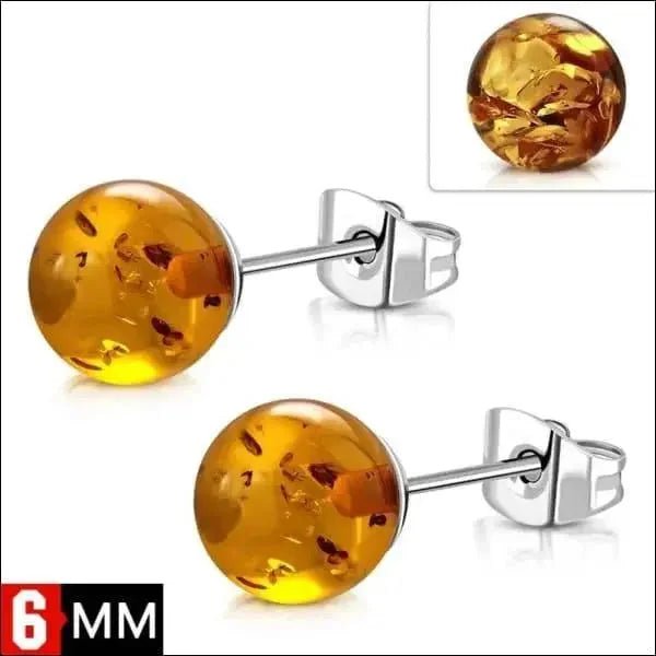 RVS Bolletjes Oorbellen Amber Acryl - Warme Oorstekers - 8mm / Groen -