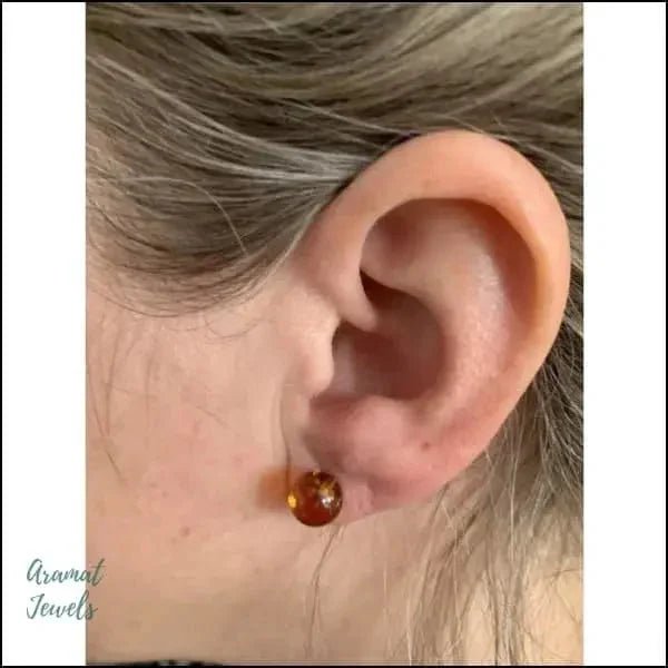 RVS Bolletjes Oorbellen Amber Acryl - Warme Oorstekers - 8mm / Groen -