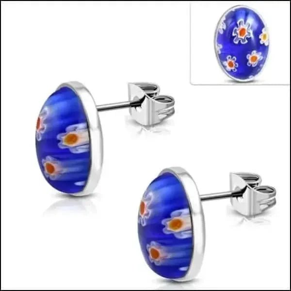 Stijlvolle Murano Glas Bloemen Oorbellen - Blauw -