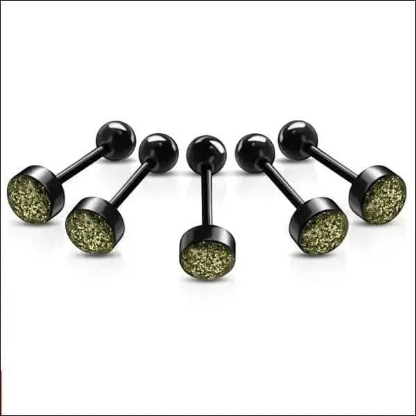 Zwarte Glitter Tongpiercing - Bioplast piercing - Olijf Groen -