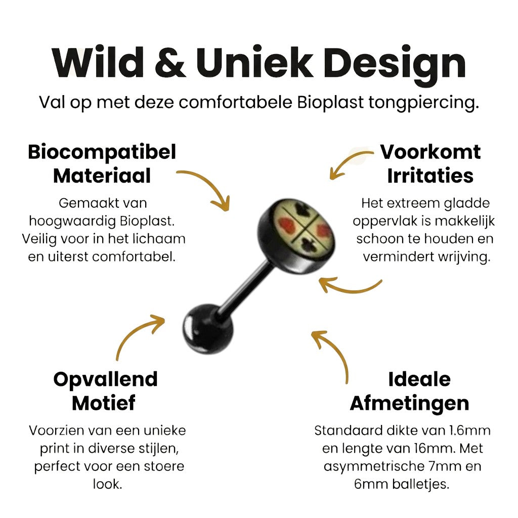Zwarte Bioplast Tongpiercing hem en haar - Kaart-symbolen -