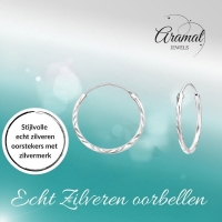 Zilveren Bewerkte Oorringetjes 16mm -