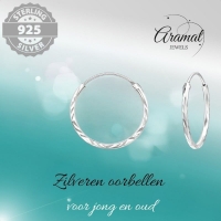 Zilveren Bewerkte Oorringetjes 16mm -