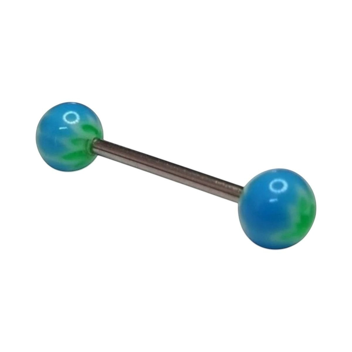 Groen en Blauw Weedblad Tongpiercing -