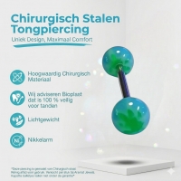 Groen en Blauw Weedblad Tongpiercing -
