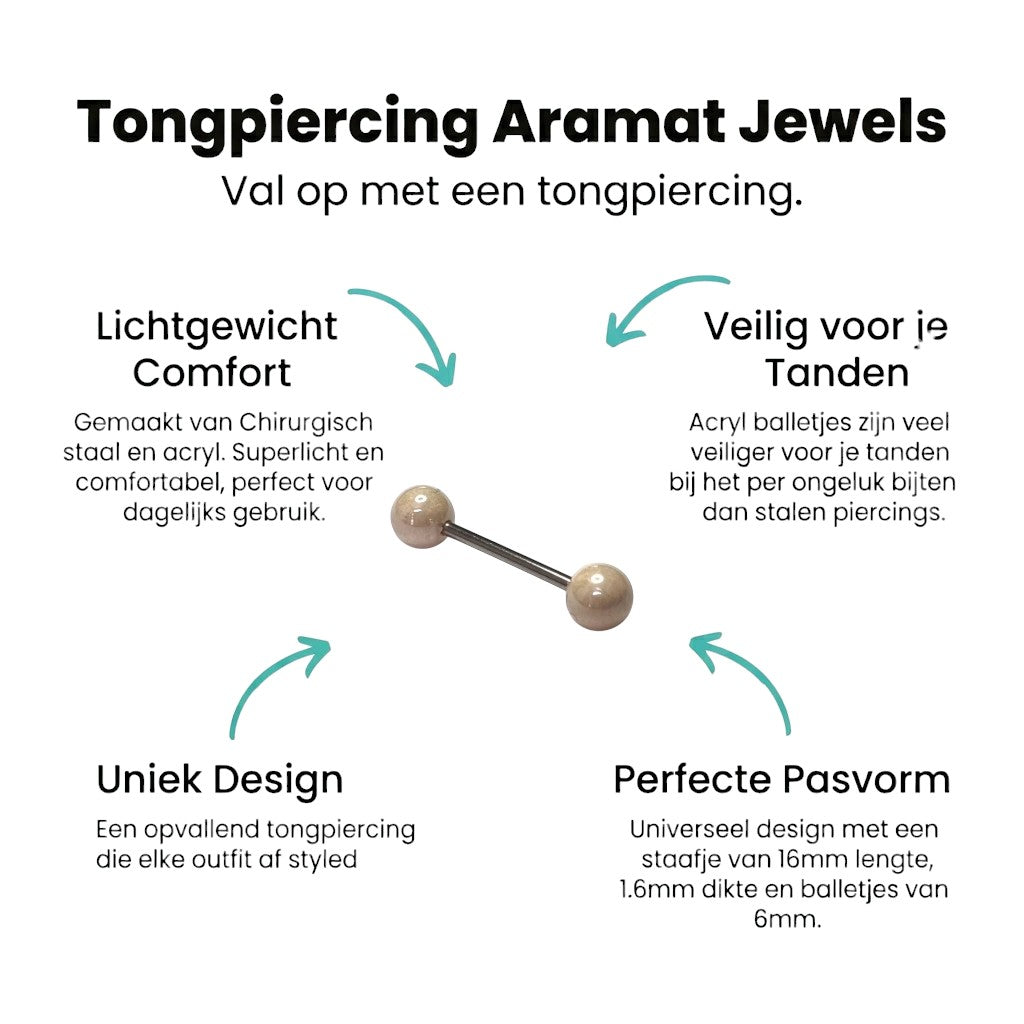 Trendy Parel Tongpiercing -Staal - Creme -