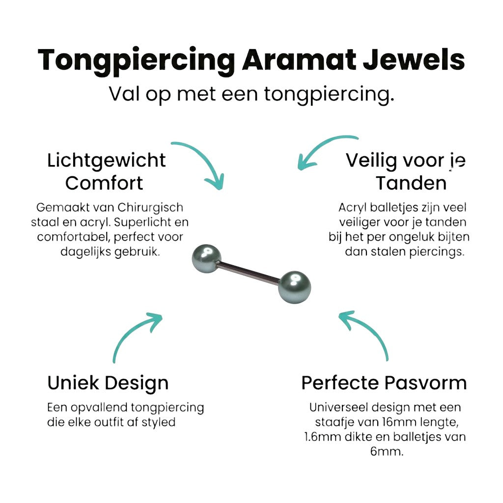 Trendy Parel Tongpiercing -Staal - Licht Blauw -