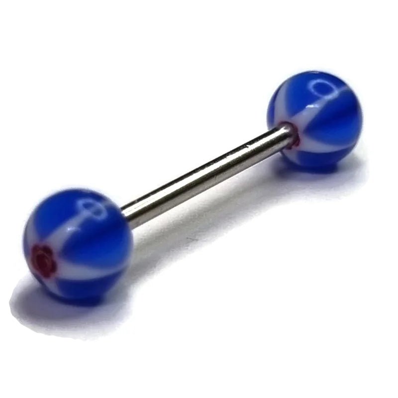 Kleurrijke Gestreepte Tongpiercing van Staal - Gestreept-Rood-Wit-Blauw -