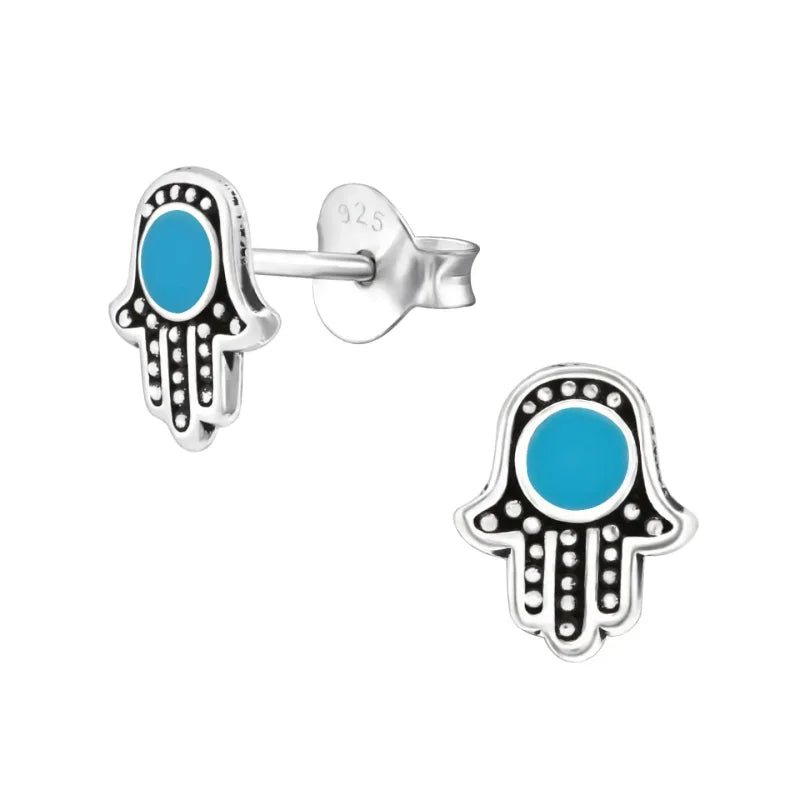 Zilveren Hamsa Hand Oorbellen - Groen -