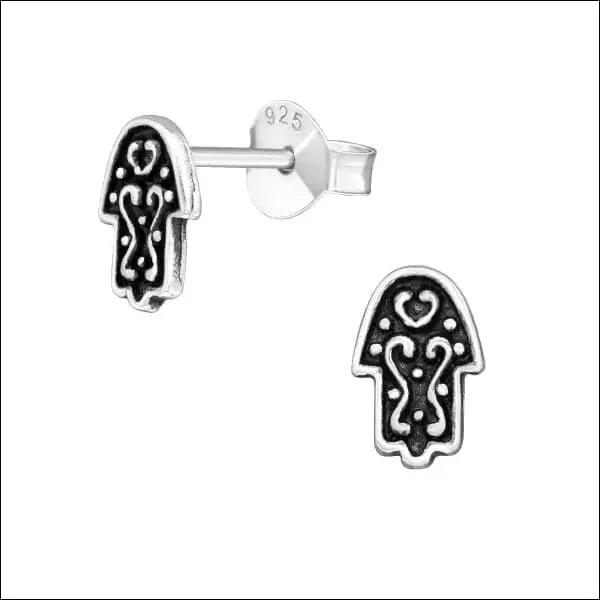 Zilveren Hamsa Hand Oorbellen - Blauw -