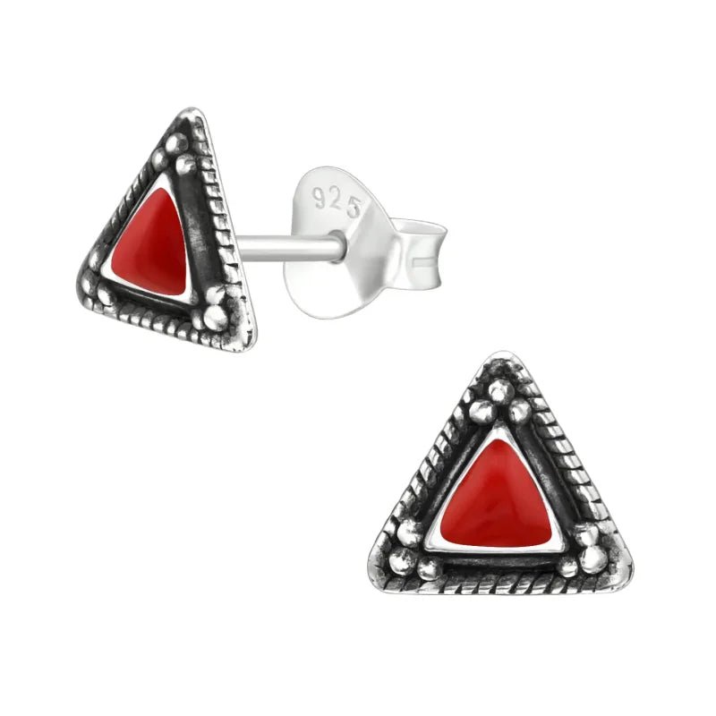 Zilveren Bali Oorbellen - Driehoekige Vorm - Blauw-7mm -
