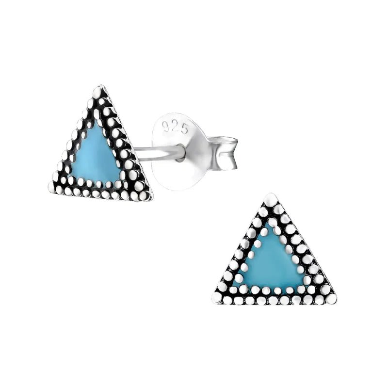 Zilveren Bali Oorbellen - Driehoekige Vorm - Zwart-7mm -