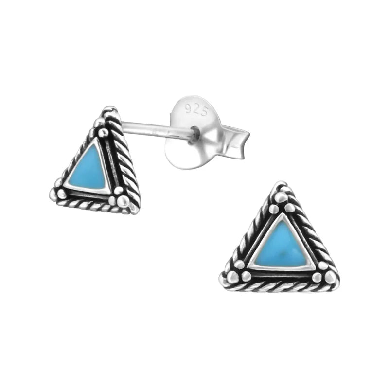 Zilveren Bali Oorbellen - Driehoekige Vorm - Zwart-7mm -