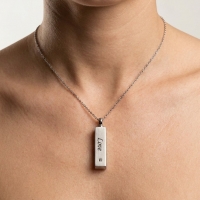 Ashanger Vierkante Buis Love Zirkonia &acirc;&euro;&ldquo; 40x8mm RVS Zilverkleurig Gedenksieraad - 