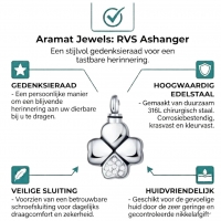 Ashanger Klavertje Vier Zirkonia RVS &acirc;&euro;&ldquo; 30x20mm Zilver Gedenksieraad - Unisex
