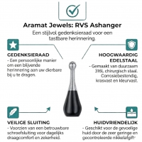 Ashanger Kegel 316L Staal Zwart & Zilver &acirc;&euro;&ldquo; 4cm Inclusief Ketting Gedenksieraa