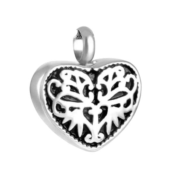 Ashanger Hartje Zwart Emaille &acirc;&euro;&ldquo; 3x2cm Zilverkleurig Staal Gedenksieraad - Unisex