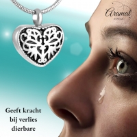Ashanger Hartje Zwart Emaille &acirc;&euro;&ldquo; 3x2cm Zilverkleurig Staal Gedenksieraad - Unisex