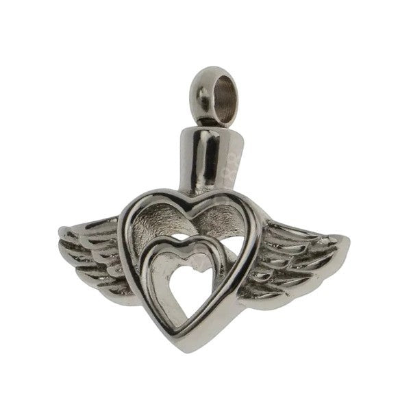 Stalen Ashanger Hartje met Vleugel &acirc;&euro;&ldquo; Engel Gedenksieraad 2,5x2,7cm - Unisex