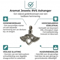 Stalen Ashanger Hartje met Vleugel &acirc;&euro;&ldquo; Engel Gedenksieraad 2,5x2,7cm - Unisex