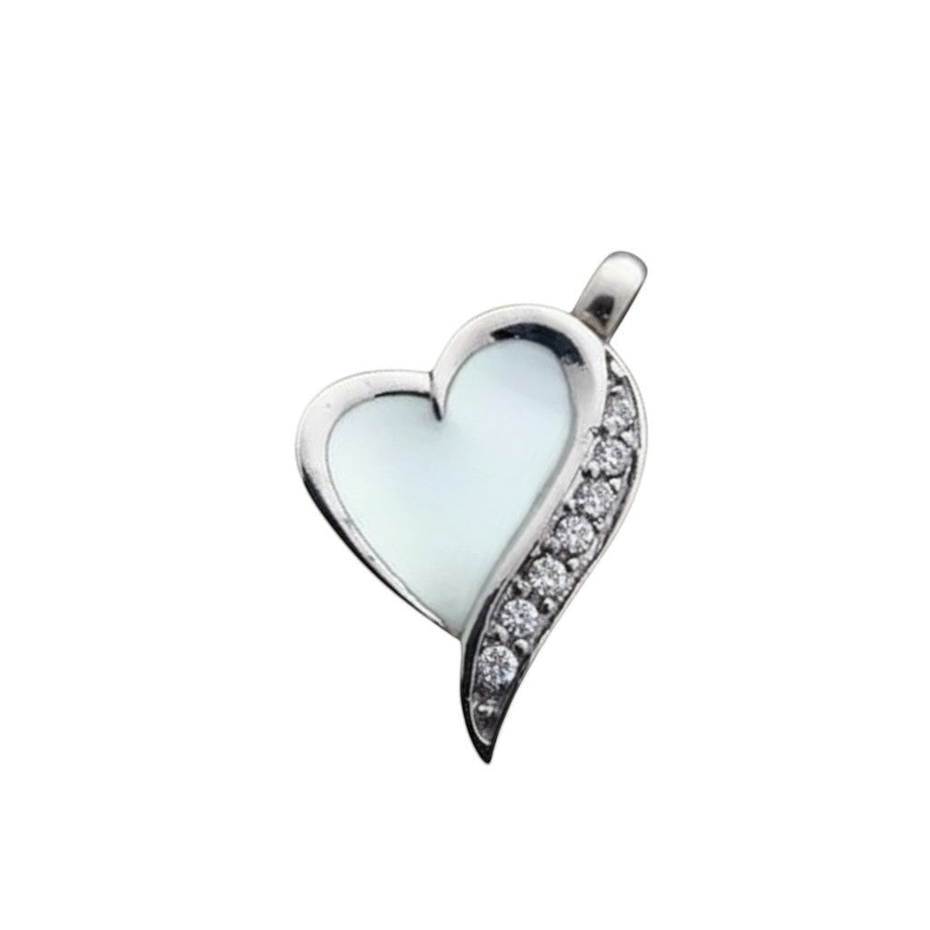 Stalen Ashanger Hart Wit Emaille & Zirkonia &acirc;&euro;&ldquo; 2,7x1,6cm Gedenksieraad - Unise