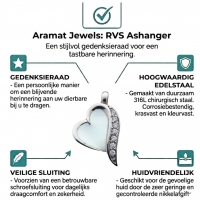 Stalen Ashanger Hart Wit Emaille & Zirkonia &acirc;&euro;&ldquo; 2,7x1,6cm Gedenksieraad - Unise
