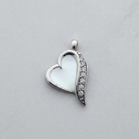 Stalen Ashanger Hart Wit Emaille & Zirkonia &acirc;&euro;&ldquo; 2,7x1,6cm Gedenksieraad - Unise