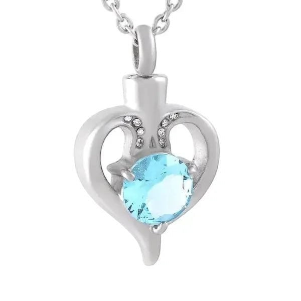 Elegante Stalen Ashanger met Blauwe Zirkonia &acirc;&euro;&ldquo; Zilverkleurig Gedenksieraad - Unis