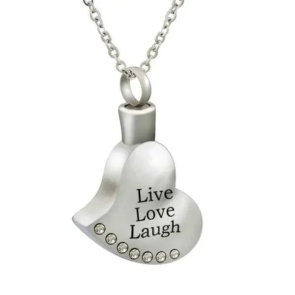 RVS Ashanger Hart Live Love Laugh &acirc;&euro;&ldquo; Gegraveerd Staal 3x2,5cm - Unisex