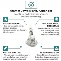 RVS Ashanger Hart Live Love Laugh &acirc;&euro;&ldquo; Gegraveerd Staal 3x2,5cm - Unisex