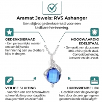 Ashanger Druppelvorm Blauwe Zirkonia &acirc;&euro;&ldquo; 31x18mm Zilverkleurig RVS - Unisex