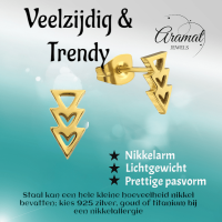 Stalen Pijltjes Oorstekers Goudkleur &acirc;&euro;&ldquo; 9x5mm RVS Nikkelarm -