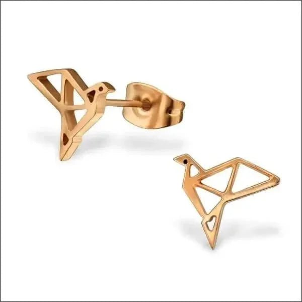 RVS Origami Vogel Oorstekers Ros&Atilde;&copy;goud &acirc;&euro;&ldquo; 9mm 316L Staal Opengewerkt -