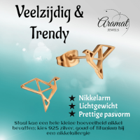 RVS Origami Vogel Oorstekers Ros&Atilde;&copy;goud &acirc;&euro;&ldquo; 9mm 316L Staal Opengewerkt -