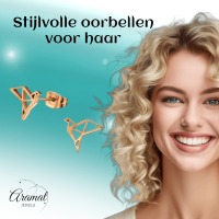 RVS Origami Vogel Oorstekers Ros&Atilde;&copy;goud &acirc;&euro;&ldquo; 9mm 316L Staal Opengewerkt -