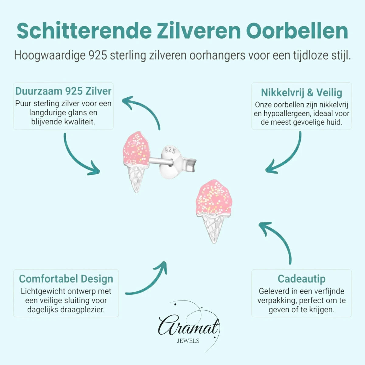 Zomerse Zilveren Ijsco Oorbellen -