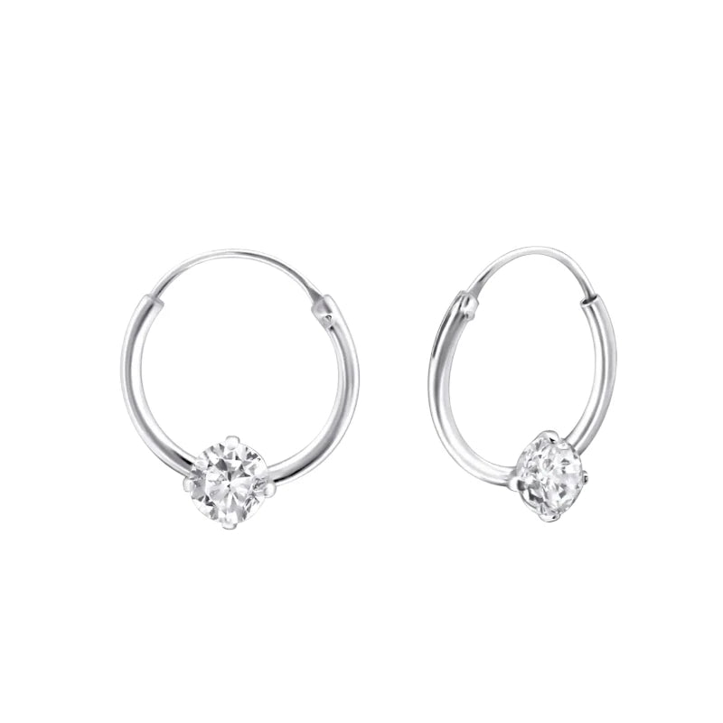 Zilveren Oorringetjes - Zirkonia Transparant - 12mm -