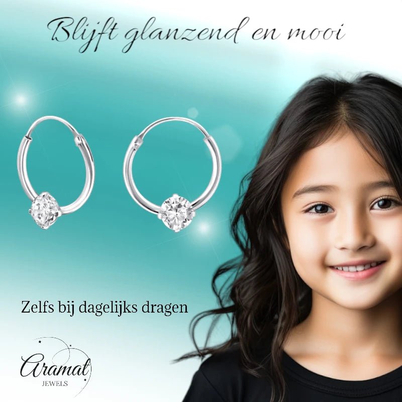 Zilveren Oorringetjes - Zirkonia Transparant - 12mm -