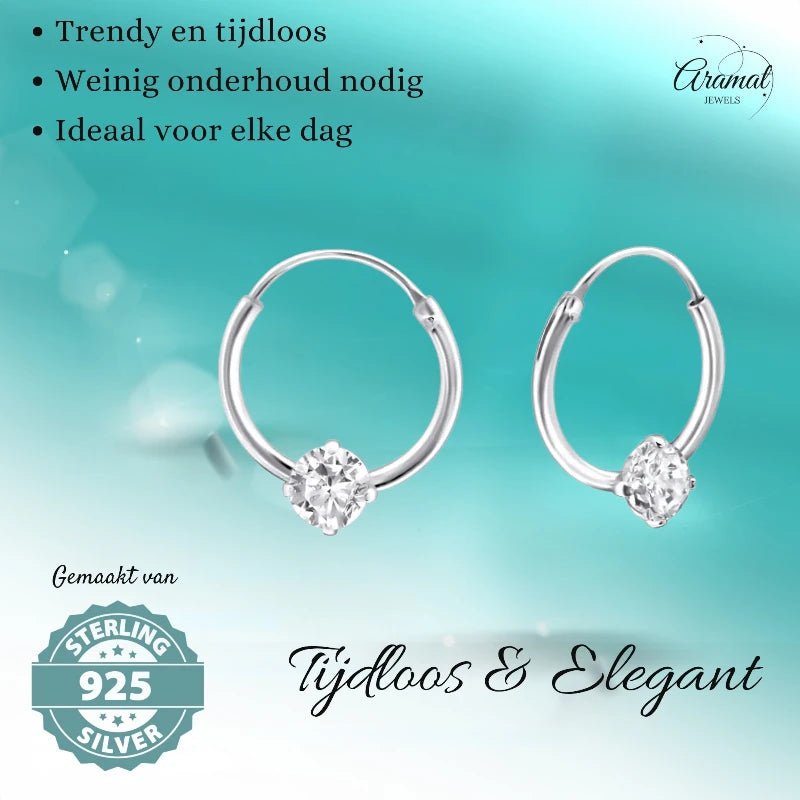 Zilveren Oorringetjes - Zirkonia Transparant - 12mm -