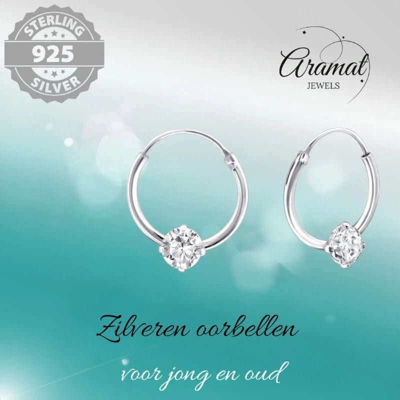 Zilveren Oorringetjes - Zirkonia Transparant - 12mm -