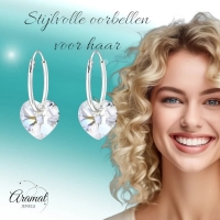 Zilveren Kristalhart Oorringen - 16mm - Moonlight Clear -