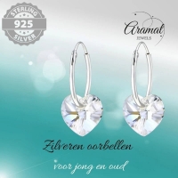 Zilveren Kristalhart Oorringen - 16mm - Moonlight Clear -