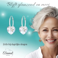 Zilveren Kristalhart Oorringen - 16mm - Moonlight Clear -