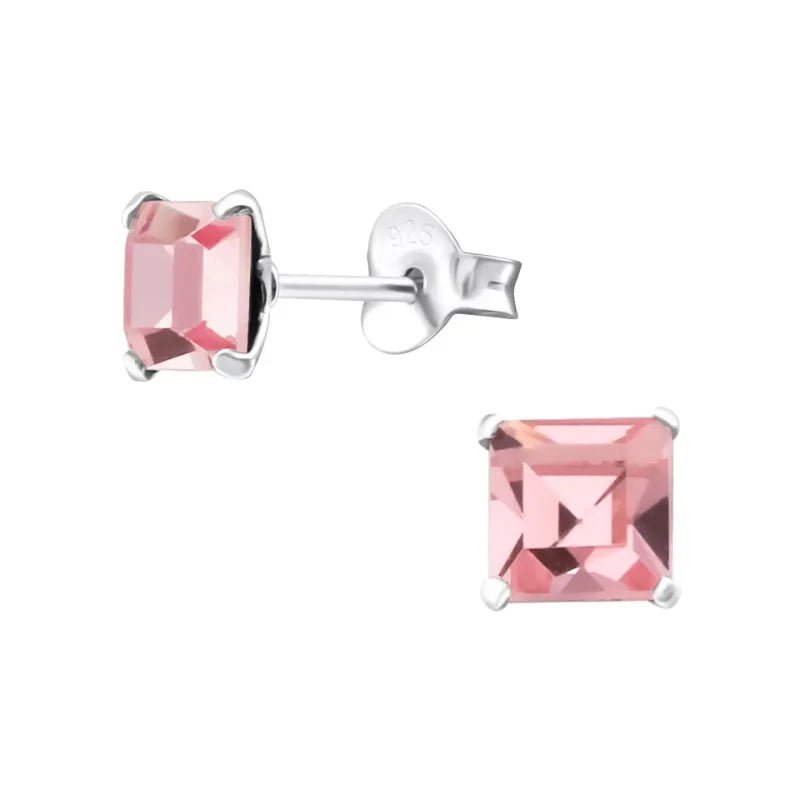 Zilveren Kristallen Oorstekers Vierkant &acirc;&euro;&ldquo; 925 Zilver Geometrisch - 4mm / Hematiet