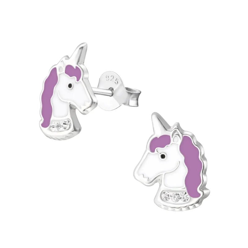 Zilveren Unicorn Oorstekers Wit Paars Emaille &acirc;&euro;&ldquo; 11x8mm 925 Zilver Kristal - Dames