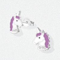 Zilveren Unicorn Oorstekers Wit Paars Emaille &acirc;&euro;&ldquo; 11x8mm 925 Zilver Kristal - Dames