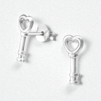 Zilveren Sleutel Oorstekers &acirc;&euro;&ldquo; 12x5mm 925 Zilver Symbolisch Design -